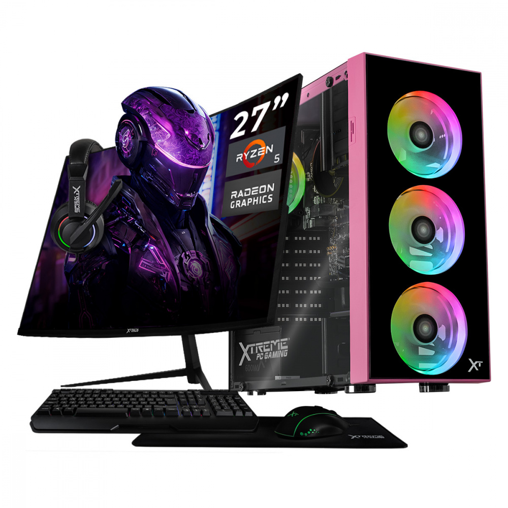Computadora Xtreme PC Gaming CM-05767, AMD Ryzen 5 5600G, 16GB, 1TB SSD, Wi-Fi, Windows 10 Prueba + Teclado/Mouse/Monitor de 27"