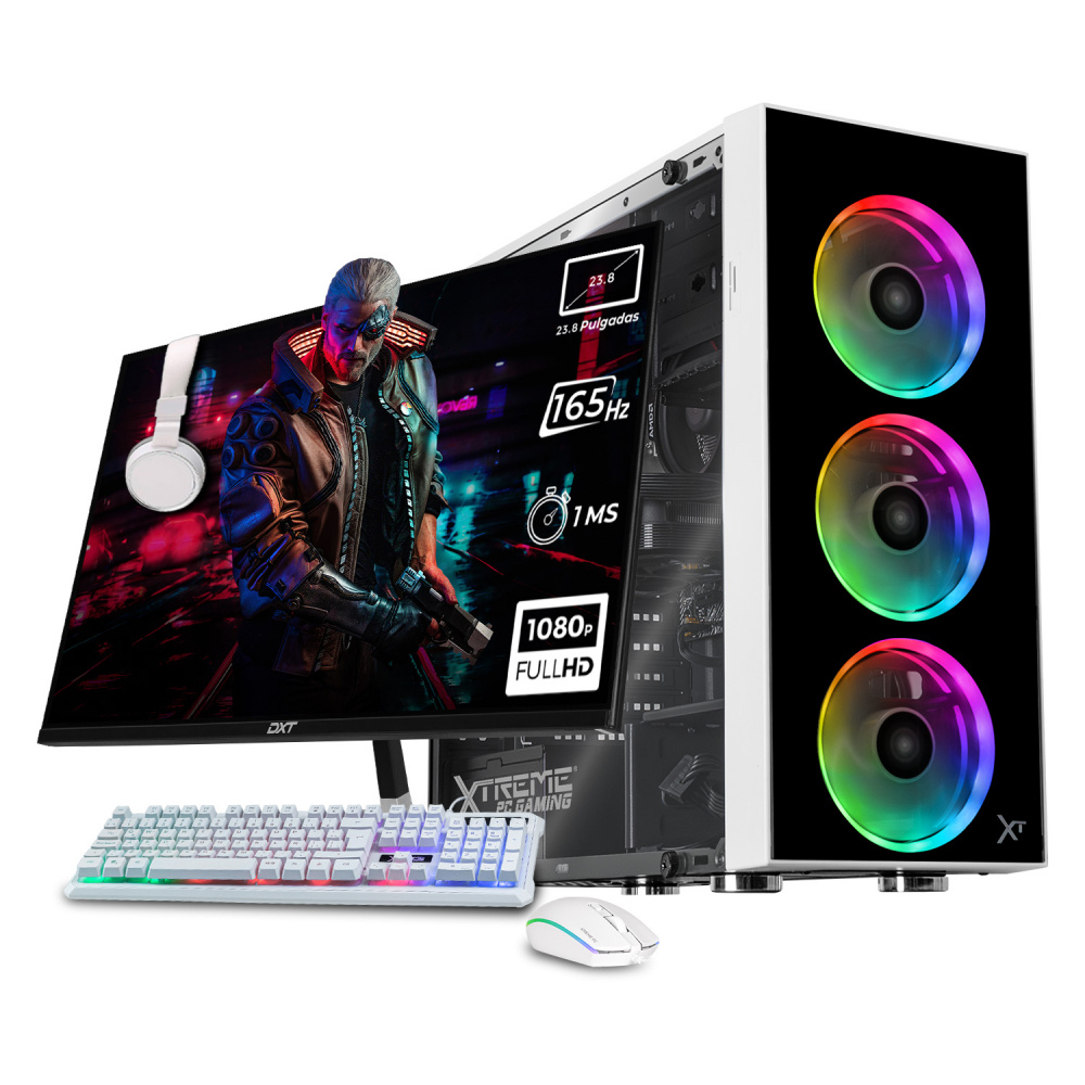 Computadora Gamer Xtreme PC Gaming CM-05495, AMD Ryzen 5 5500, NVIDIA GeForce RTX 5060, 32GB, 1TB SSD, Wi-Fi, Windows 10 Prueba + Teclado/Mouse/Monitor de 23.8"