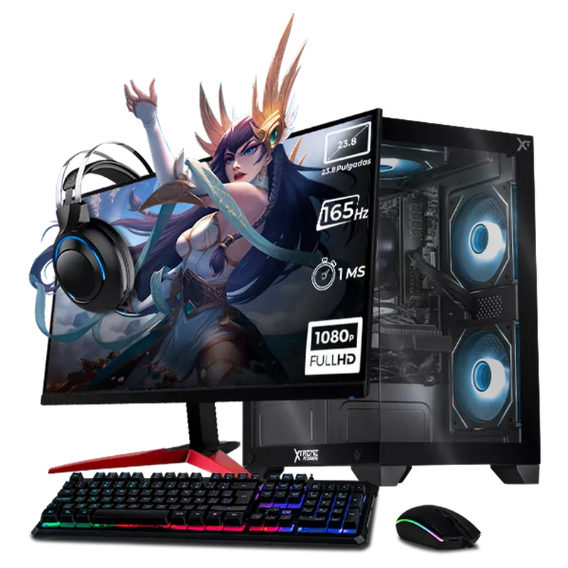 Computadora Gamer Xtreme PC Gaming CM-05829, AMD Ryzen 5 5500, AMD Radeon RX 6600, 32GB, 1TB SSD, Wi-Fi, Windows 10 Prueba + Teclado/Mouse/Monitor de 23.8"
