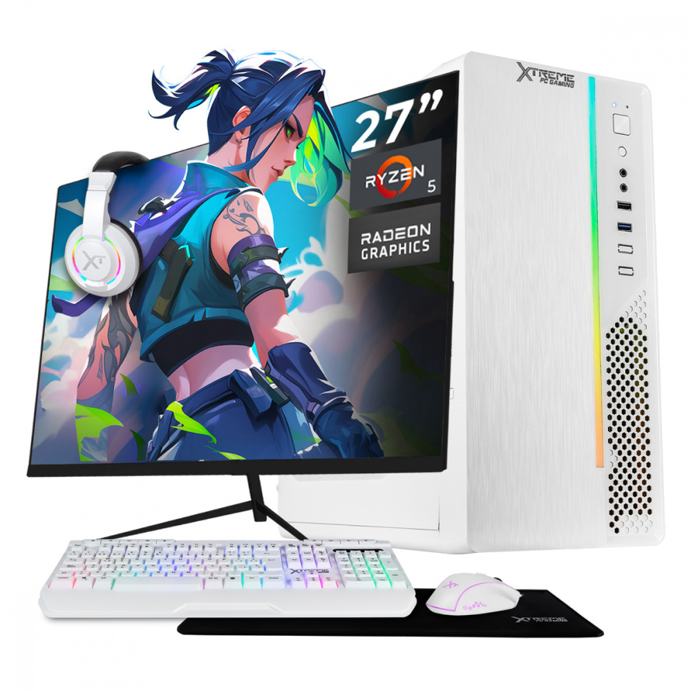 Computadora Xtreme PC Gaming CM-05788, AMD Ryzen 5 5600GT, 32GB, 1TB SSD, Wi-Fi, Windows 10 Prueba + Teclado/Mouse/Monitor de 27"