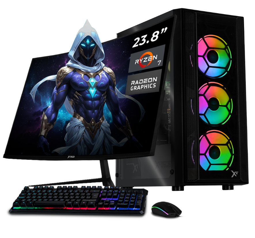 Computadora Xtreme PC Gaming CM-05518, AMD Ryzen 7 5700G, 16GB, 1TB SSD, Wi-Fi, Windows 11 Prueba + Teclado/Mouse/Monitor de 23.8"
