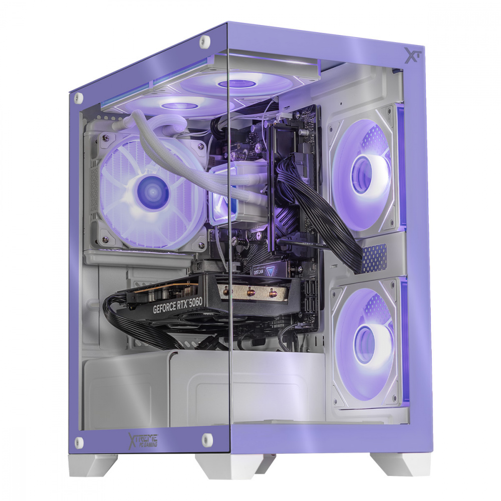 Computadora Gamer Xtreme PC Gaming Crystal Hive Lila, AMD Ryzen 7 5700, NVIDIA GeForce RTX 5060, 32GB, 1TB SSD, Wi-Fi, Windows 11 Prueba