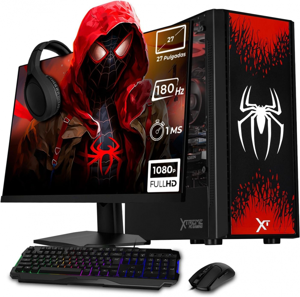 Computadora Gamer Xtreme PC Gaming Spider-Man 2, AMD Ryzen 7 5700, AMD Radeon RX 7600, 16GB, 1TB SSD, Wi-Fi, Windows 11 Prueba + Teclado/Mouse/Monitor de 27"
