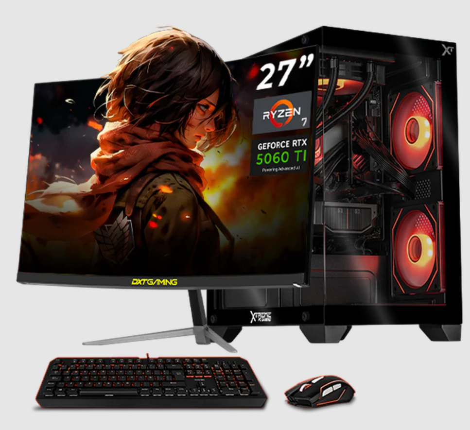 Computadora Gamer Xtreme PC Gaming CM-05904, AMD Ryzen 7 5700X, NVIDIA GeForce RTX 5060 Ti, 32GB, 1TB SSD, Wi-Fi, Windows 11 Prueba + Teclado/Mouse/Monitor de 27"