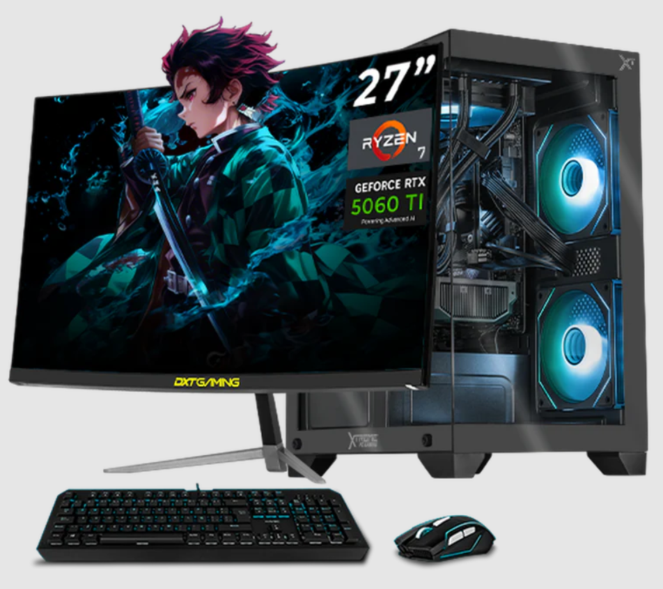 Computadora Gamer Xtreme PC Gaming CM-05898, AMD Ryzen 7 5700X, NVIDIA GeForce RTX 5060 Ti, 32GB, 1TB SSD, Wi-Fi, Windows 11 Prueba + Teclado/Mouse/Monitor de 27"