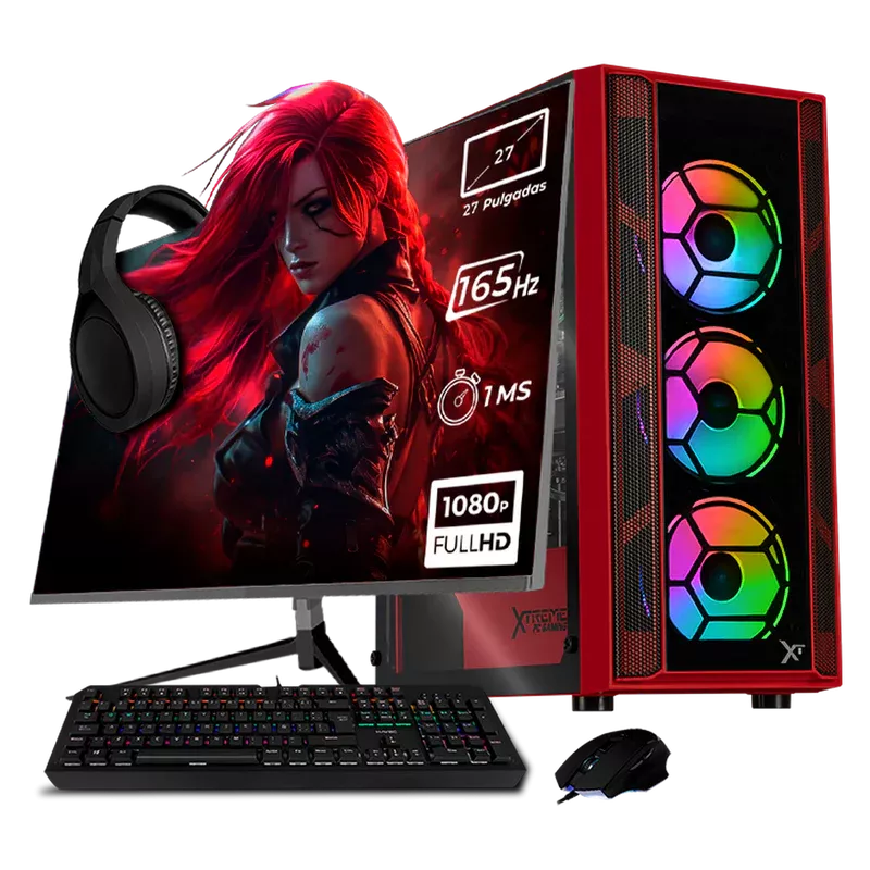 Computadora Gamer Xtreme PC Gaming CM-05799, AMD Ryzen 7 5700, AMD Radeon RX 6600, 32GB, 1TB SSD, Wi-Fi, Windows 10 Prueba + Teclado/Mouse/Monitor de 27"