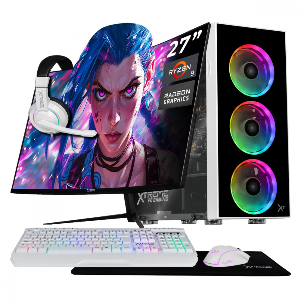Computadora Xtreme PC Gaming XTPCR932GB5780MMDW, AMD Ryzen 9 7900, 32GB, 1TB SSD, Wi-Fi, Windows 11 Prueba + Teclado/Mouse/Monitor de 27"