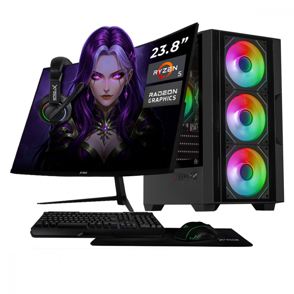 Computadora Xtreme PC Gaming CM-05780, AMD Ryzen 5 8500G, 32GB, 1TB SSD, Wi-Fi, sin Sistema Operativo + Teclado/Mouse/Monitor de 23.8"