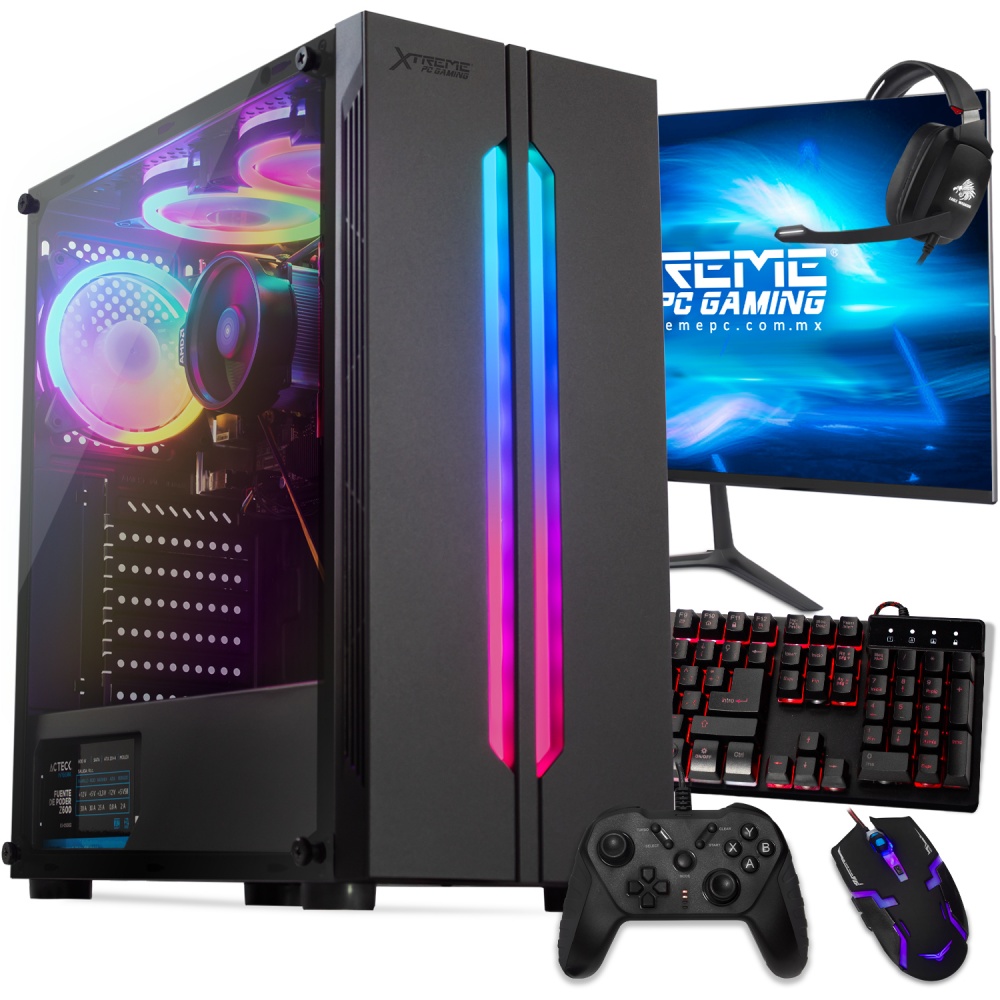 Computadora Gamer Xtreme PC Gaming CM-50049, AMD Ryzen 5 2400G 3.60GHz, 16GB, 240GB SSD, Radeon Vega 11, FreeDOS ― incluye Monitor, Teclado y Mouse