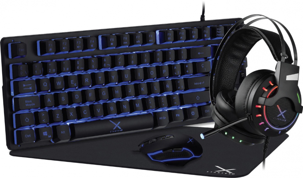 Kit Gamer de Teclado y Mouse XZEAL incluye Teclado XST-200 + Mouse XST-200 + Diadema RGB + Mousepad, Alámbrico, USB, Nergro (Español)