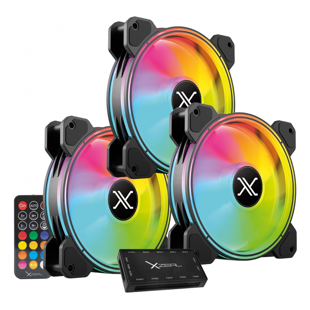Ventilador Xzeal XZ1100, 3x 120mm, 1200RPM, RGB, Negro 