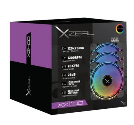 Ventilador XZEAL XZ1100 RGB LED, 120mm, 1200RPM, Negro - 3 Piezas