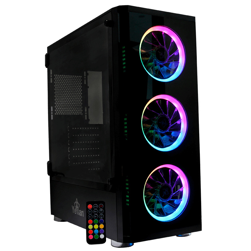 Gabinete Yeyian Shadow 2200 con Ventana RGB, Full-Tower, ATX, USB 3.0, sin Fuente, Negro ― Una bisagra rota, producto funcional.