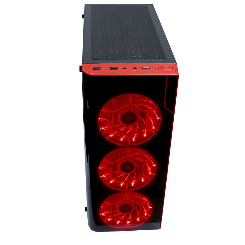 Gabinete Yeyian Vortex 1200 con Ventana Lateral Acrilico y Cristal Templado Frontal, Midi-Tower, ATX, USB 2.0/3.1, sin Fuente, 3 Ventiladores LED Instalados, Negro