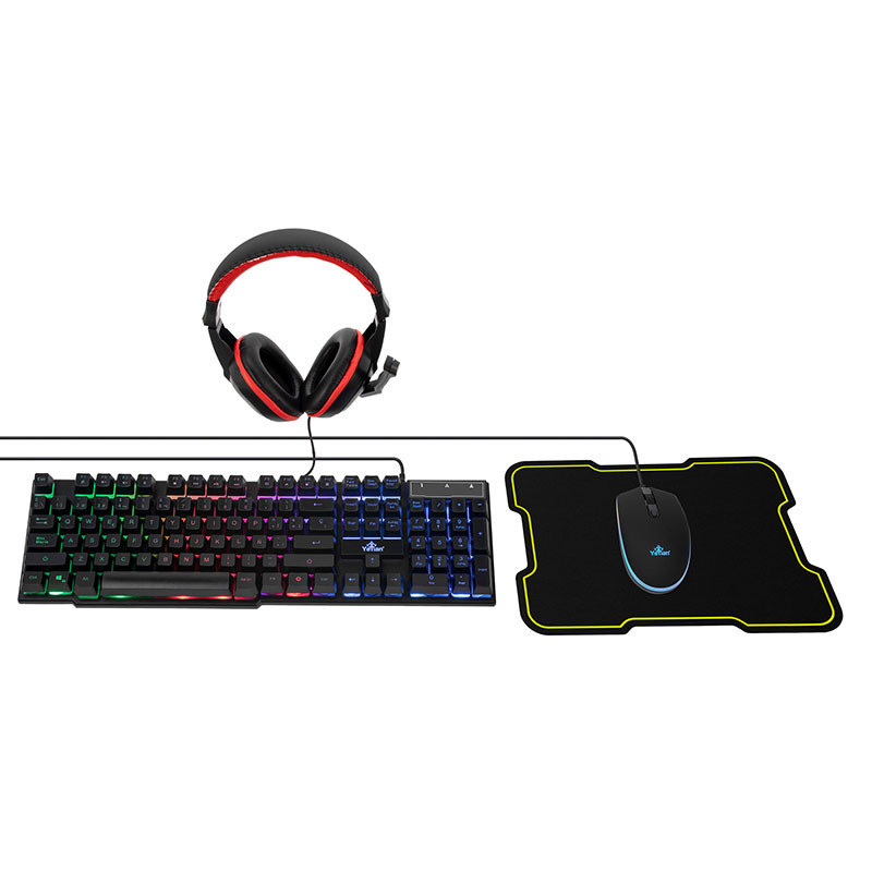 Kit Gamer de Teclado, Mouse, Audífonos y Mousepad Yeyian HYDRA, Alámbrico, USB, Negro (Español)
