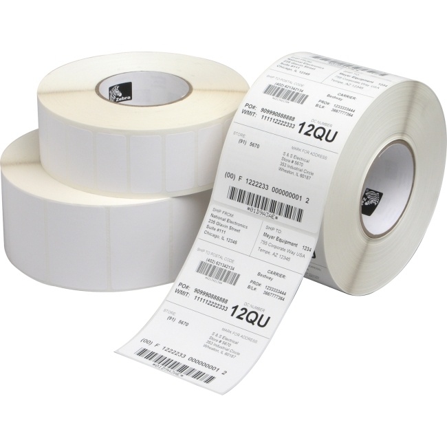 Zebra PolyPro 3000T Rollo de Etiquetas de 3'' x 3'', 760 Etiquetas, 8 Rollos