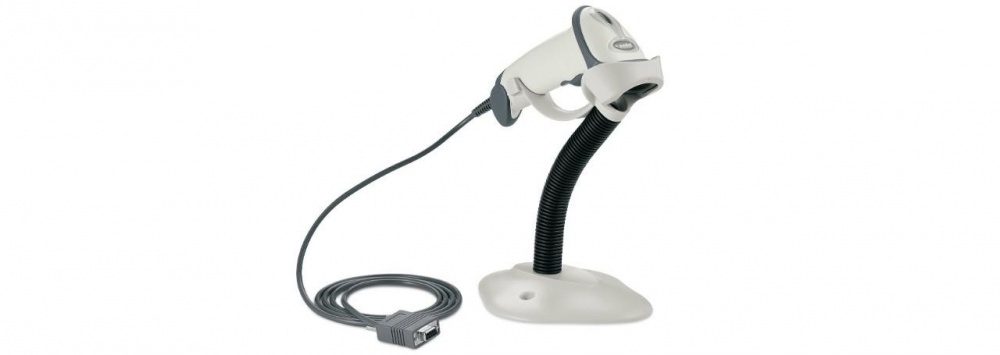 Zebra LS2208 Lector de Código de Barras Láser 1D, Blanco - incluye Cable RS-232, Base y Fuente de Poder