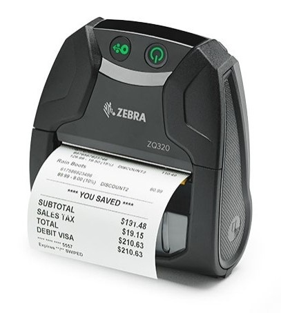 Zebra Impresora Móvil ZQ320, Térmica Directa, Inalámbrico, 203 x 203DPI, Wi-Fi, USB 2.0/Bluetooth4.0, Negro - Imprime Recibos/Etiquetas