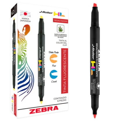 Zebra Papeleria Marca Textos Jroller HL, Naranja, 6 Piezas