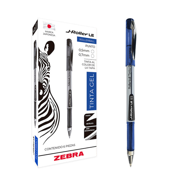 Zebra Papeleria Bolígrafo de Gel J-Roller LE, Punto Fino 0.5mm, Azul, 6 Piezas