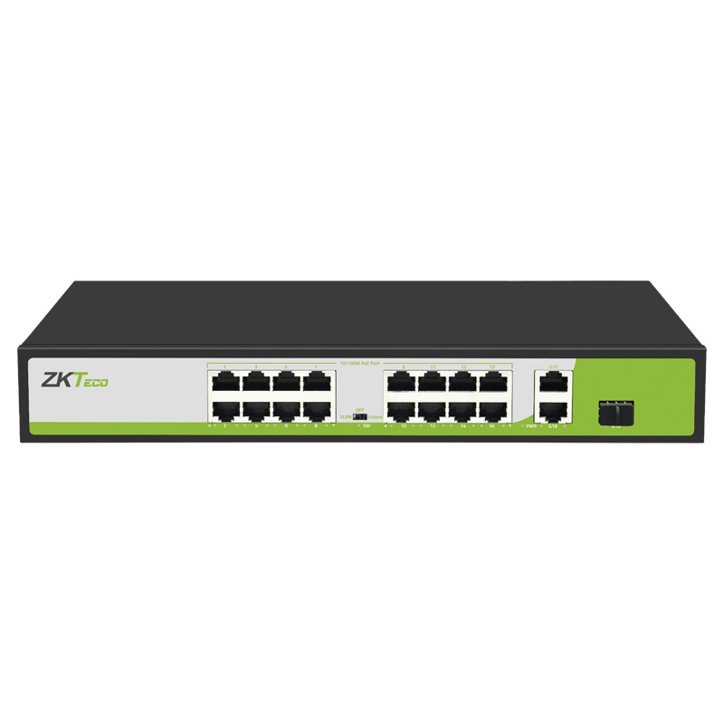 Switch ZKTeco Fast Ethernet PE162-200-C, 16 Puertos PoE 10/100Mbps, 2 Puertos 10/100/1000Mbps + 1 Puerto SFP, 9.2 Gbit/s, 2.000  Entradas - No Administrable