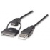 Manhattan Cable iLynk 2 en 1, USB Macho - micro USB Macho o iPod/iPhone Macho, 65cm