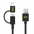 Pure Gear Cable 2 en 1, USB A Macho - Micro-USB B Macho/Lightning, Negro  1
