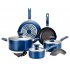 T-Fal Batería de Cocina Excite ProGlide, Aluminio, Antiadherente, 14 Piezas, Azul
