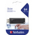 Memoria USB Verbatim Slider, 64GB, USB-A 2.0, Lectura 10MB/s, Escritura 4MB/s, Negro  1
