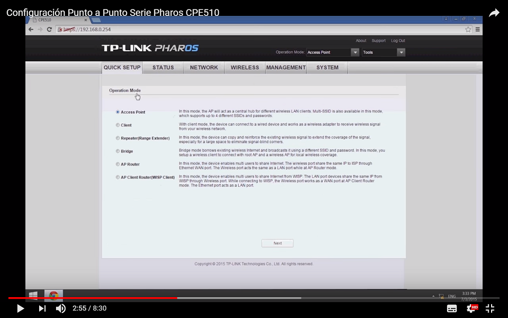 Imágenes 1: La frecuencia de este equipo trabaja en 5.0 Ghz, por lo que solo lo reconocen equipos compatibles con 5.0Ghz, y si se puede conectar a un router que maneje ambas frecuencias, pero este equipo sólo trabajara con la de 5 Ghz. revisa el manual que te dejo en el enlace para que veas los modos de operación en los que trabaja (Acccess Pint, Client, Repeater, Bridge, Ap Router, AP, Client WISP) 
