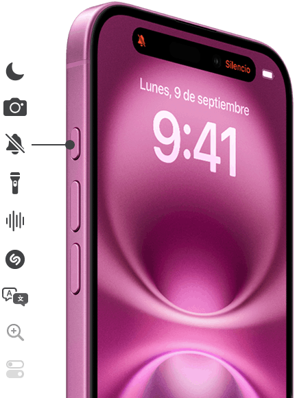 Mantén presionado el Botón de Acción en el iPhone 16 para tener acceso directo al modo Silencio, Enfoque, Cámara, linterna, Notas de Voz, Shazam y más