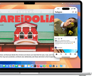 App Duplicación del iPhone, con la pantalla de un iPhone que aparece en la pantalla de una MacBook Air