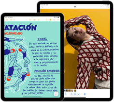 Vista de los modelos de iPad de 11 pulgadas y 13 pulgadas, uno al lado del otro, que muestra la pantalla Liquid Retina