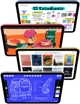 Varios iPad de frente muestran diversas apps de Apple y del App Store