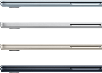 Parte lateral de cuatro laptops MacBook Air que muestran cuatro acabados diferentes