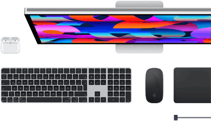 Accesorios para la Mac: AirPods, Studio Display, Magic Keyboard, Magic Mouse, Magic Trackpad, cable de carga MagSafe