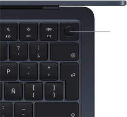 Teclado de la MacBook Air, parte superior derecha, que muestra la ubicación del botón de Touch ID