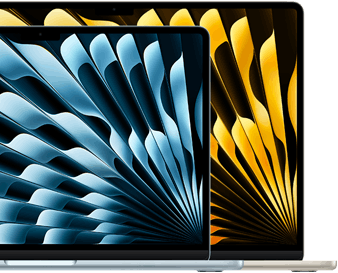 Dos MacBook Air que muestran el tamaño relativo de las pantallas: 13.6 pulgadas y 15.3 pulgadas, medidas en diagonal