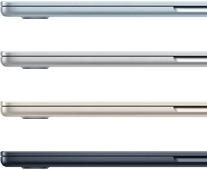 Parte lateral de cuatro laptops MacBook Air que muestran cuatro acabados diferentes