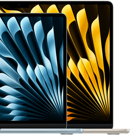 Dos MacBook Air que muestran el tamaño relativo de las pantallas: 13.6 pulgadas y 15.3 pulgadas, medidas en diagonal