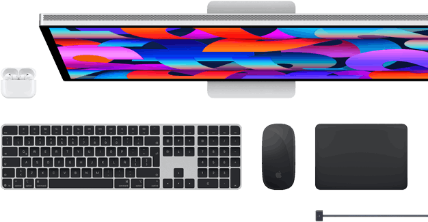 Accesorios para la Mac: AirPods, Studio Display, Magic Keyboard, Magic Mouse, Magic Trackpad, cable de carga MagSafe
