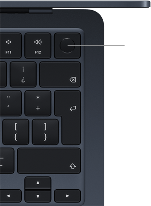 Teclado de la MacBook Air, parte superior derecha, que muestra la ubicación del botón de Touch ID