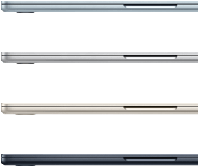 Parte lateral de cuatro laptops MacBook Air que muestran cuatro acabados diferentes