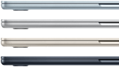 Parte lateral de cuatro laptops MacBook Air que muestran cuatro acabados diferentes