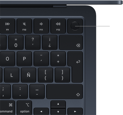 Teclado de la MacBook Air, parte superior derecha, que muestra la ubicación del botón de Touch ID