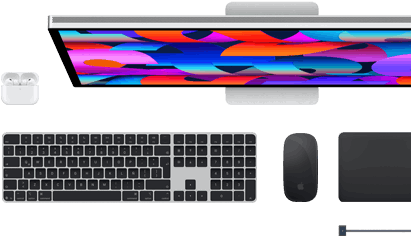 Accesorios para la Mac: AirPods, Studio Display, Magic Keyboard, Magic Mouse, Magic Trackpad, cable de carga MagSafe en negro espacial