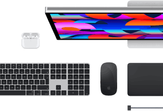 Accesorios para la Mac: AirPods, Studio Display, Magic Keyboard, Magic Mouse, Magic Trackpad, cable de carga MagSafe en negro espacial