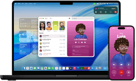 MacBook Pro y iPhone 16 Plus, app Teléfono abierta, el mismo contacto aparece en ambas pantallas