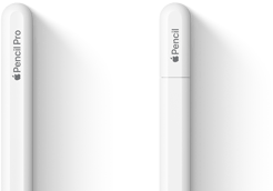 Un Apple Pencil Pro y un Apple Pencil (USB-C) uno al lado del otro