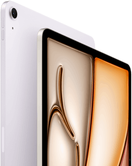 iPad Air, color morado, parte frontal, parte posterior, cámara trasera gran angular de 12 MP en la esquina superior izquierda